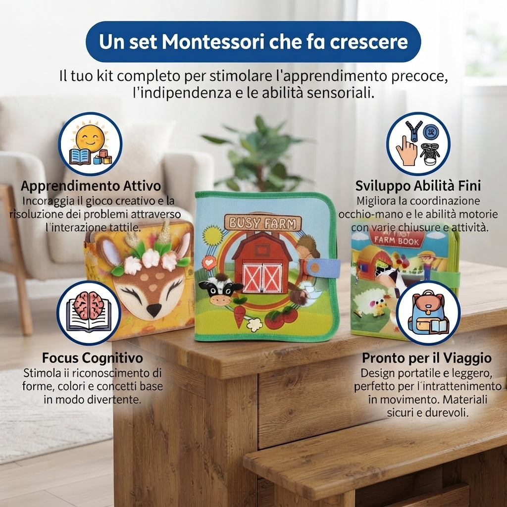 Kidsilia™   Set Montessori 3 Pezzi: Libri Gioco e Storie per Imparare